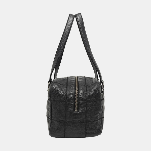 Quilted Grained Calfskin Shoulder Bag Black