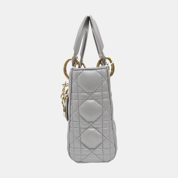 Lady Dior Mini Cannage Lambskin Silver