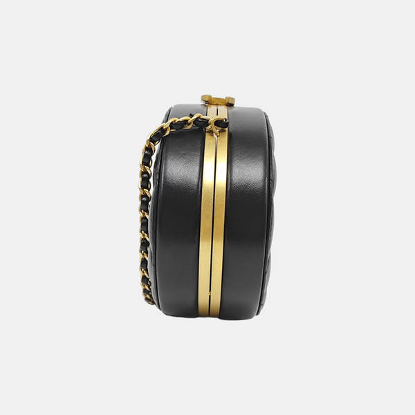 ROUND Quilted Lambskin Black