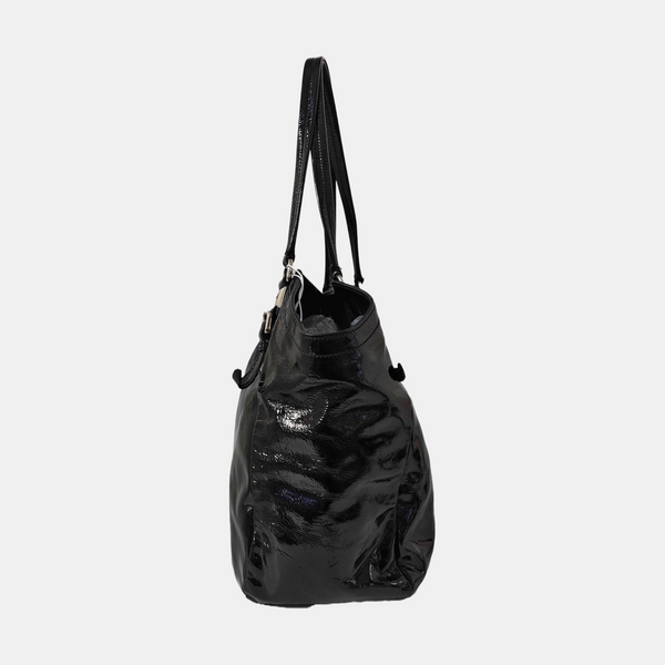 Patent Leather Top Handle Bag Black