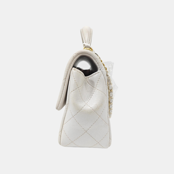 Quilted Lambskin Shoulder Bag White