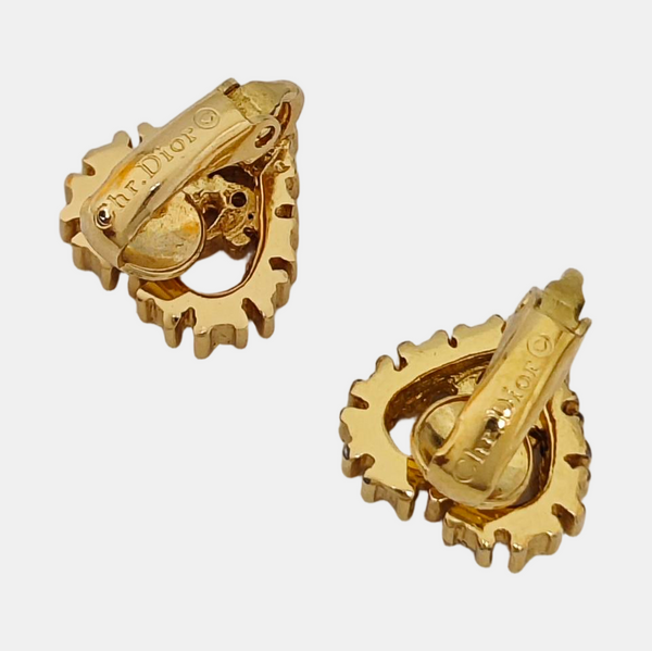 Dior Oblique Metal Gold Clip On Earrings