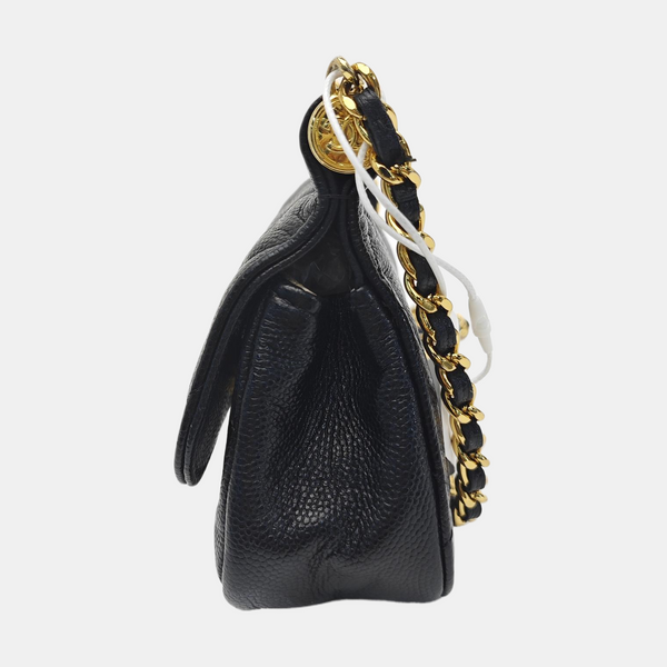 Quilted Grained Calfskin Shoulder Bag Black