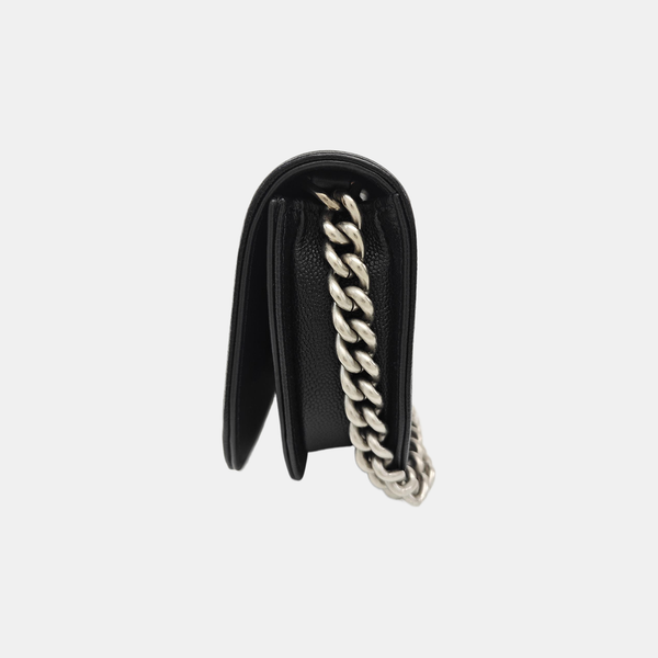 Quilted Grained Calfskin Shoulder Bag Black