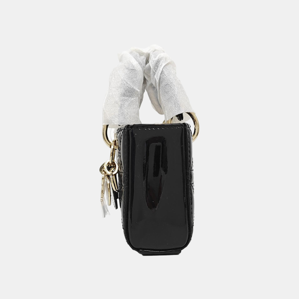 Lady Dior Super Mini Cannage Patent Leather Black