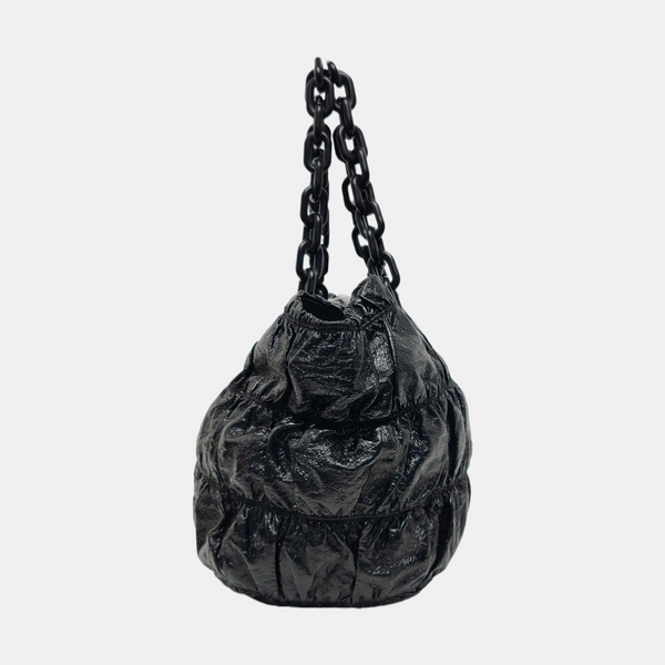 Quilted Patent Leather Shoulder Bag Black