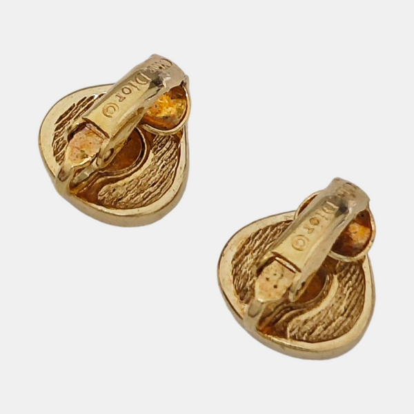 Dior Oblique Metal Gold Clip On Earrings