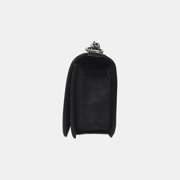 BOY CHANEL Medium Quilted Grained Calfskin Black
