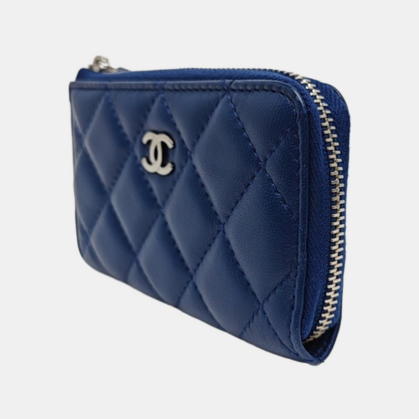 Quilted Lambskin Card Holder Blue