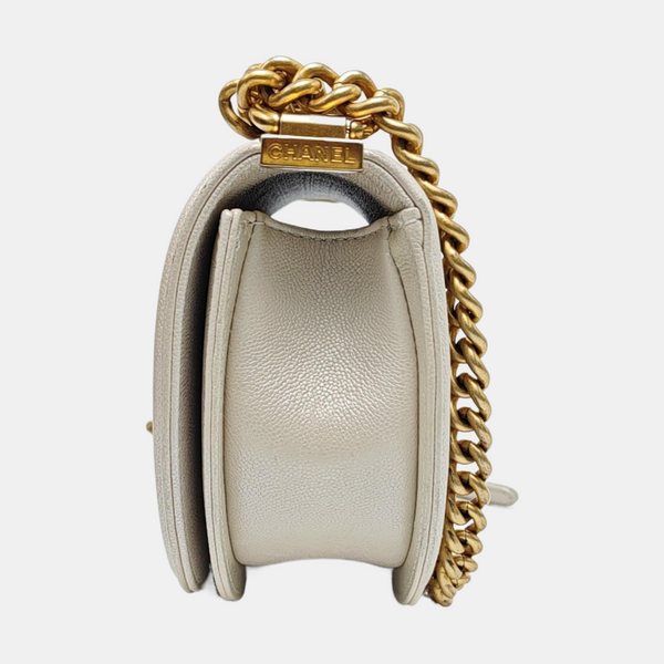 BOY CHANEL Mini Quilted Grained Calfskin White