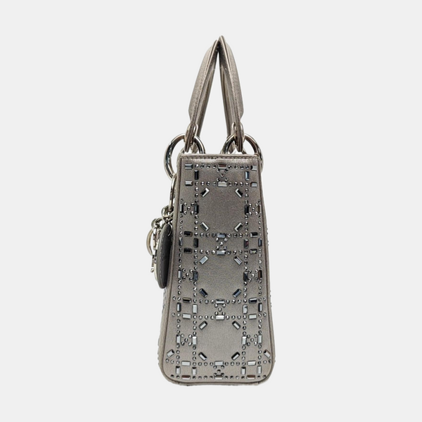 Lady Dior Mini Cannage Silk Satin Gray