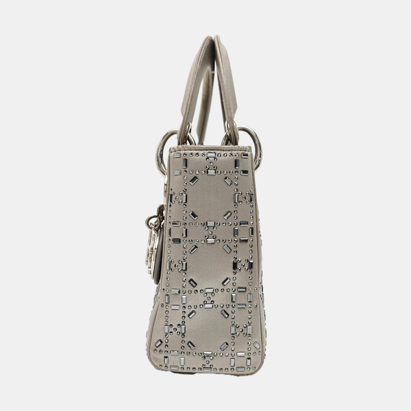 Lady Dior Mini Cannage Silk Satin Gray