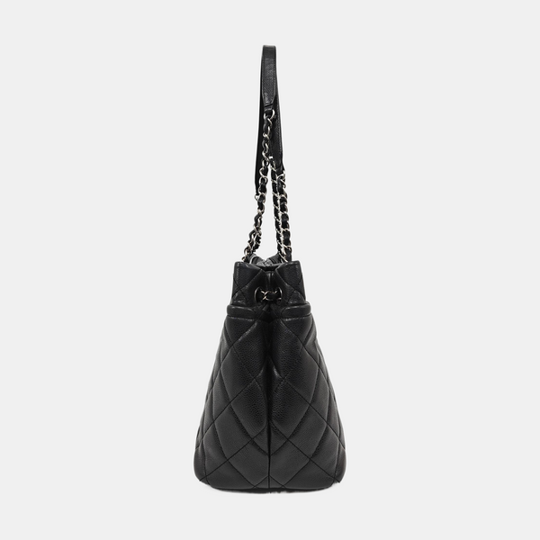 Quilted Grained Calfskin Tote Bag Black