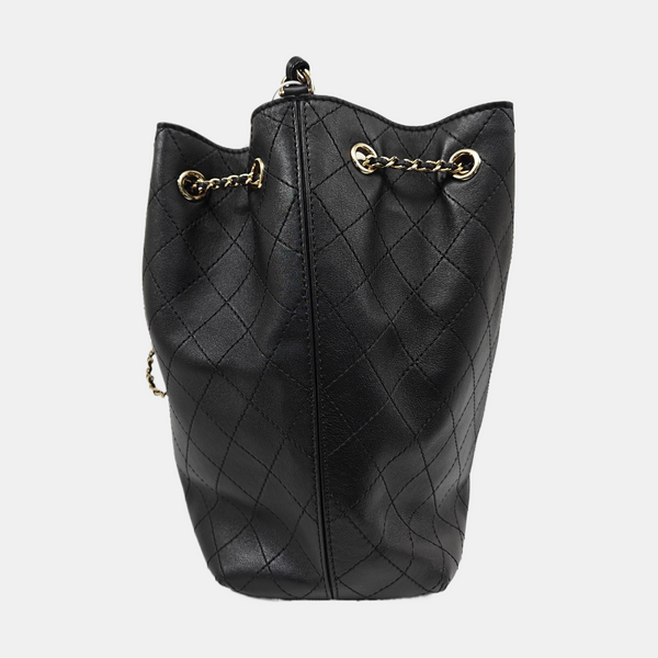 Quilted Calfskin Bucket Bag Black