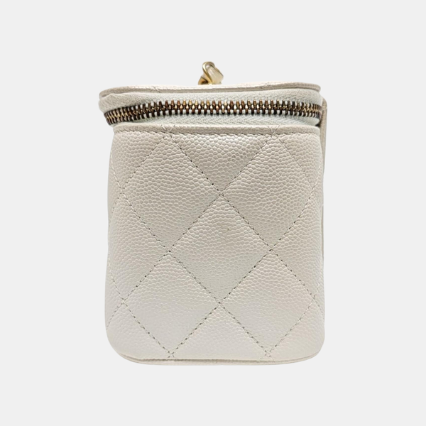 VANITY CASE Small Quilted Grained Calfskin White