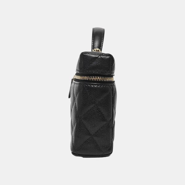 Quilted Grained Calfskin Shoulder Bag Black