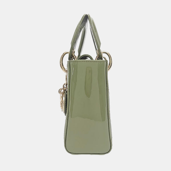 Authenticated pre-owned Lady Dior Mini Quilted Patent Calfskin Green - Tote Bag at Looply
