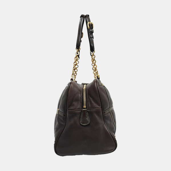 Quilted Calfskin Top Handle Bag Brown
