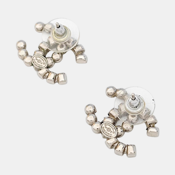CC Logo Metal Silver Stud Earrings
