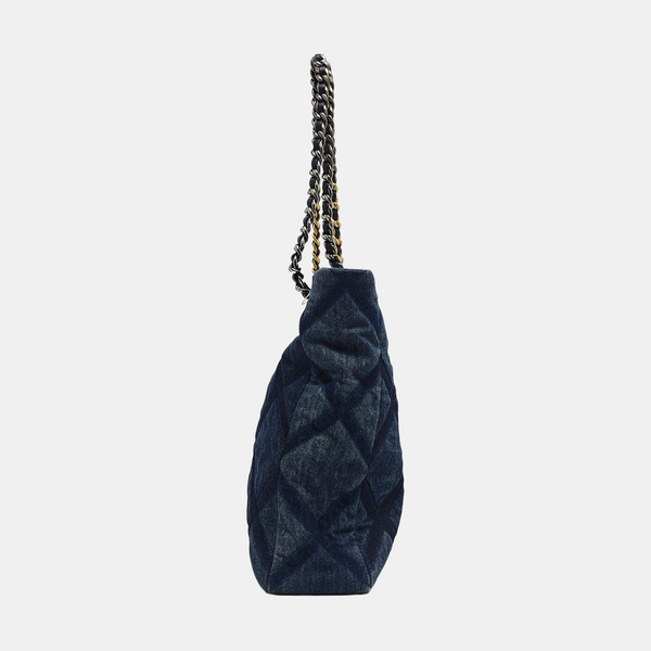 CHANEL 19 Large Quilted Denim Blue