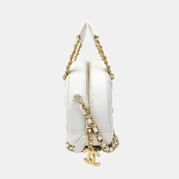 Quilted Grained Calfskin Shoulder Bag White