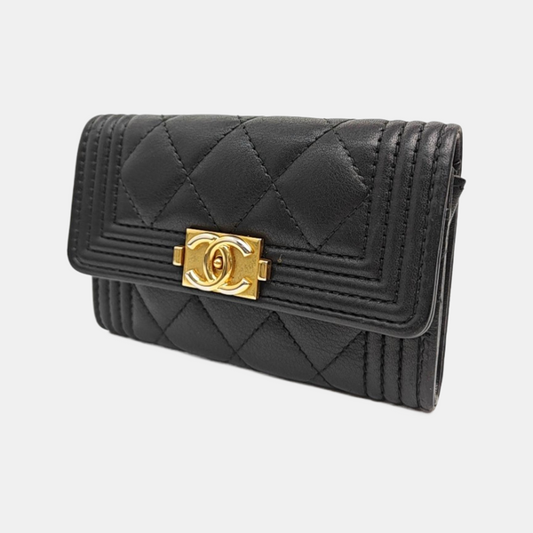 BOY CHANEL Quilted Calfskin Black Card Holder