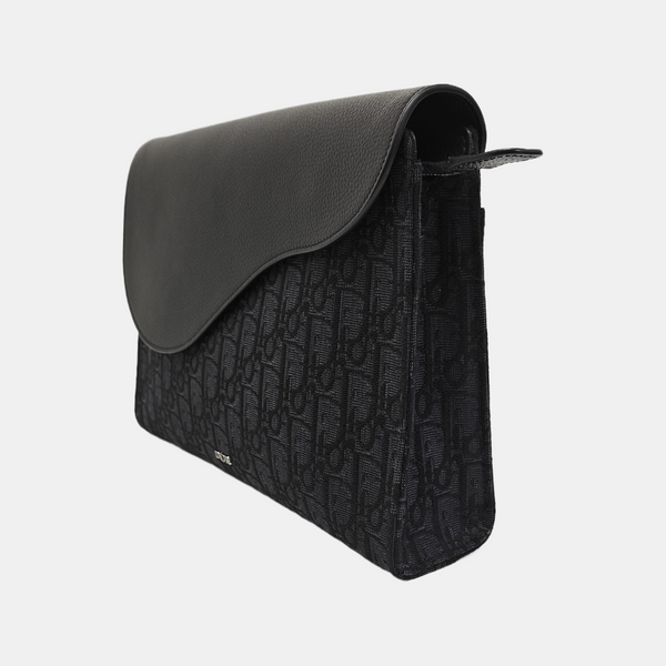 Saddle Medium Oblique Canvas Black