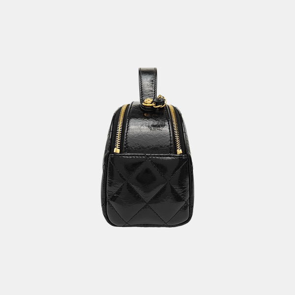 Quilted Patent Leather Shoulder Bag Black
