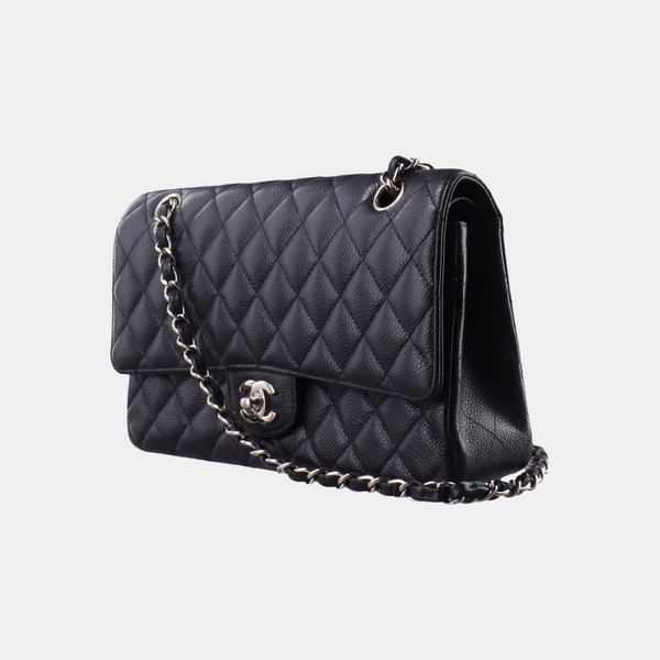 CLASSIC FLAP Medium Quilted Grained Calfskin Black