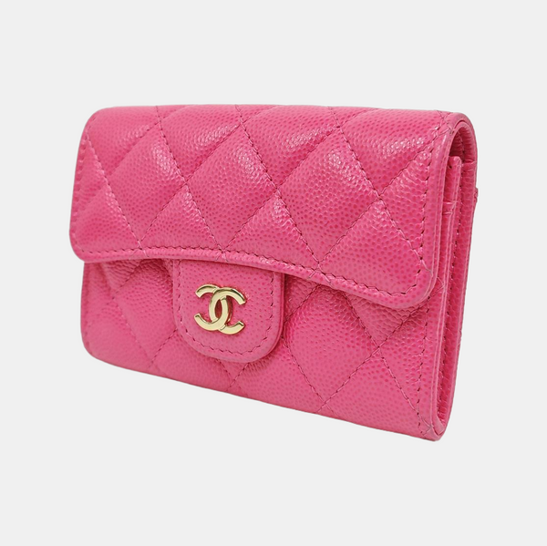 CLASSIC FLAP Quilted Grained Calfskin Pink Card Holder