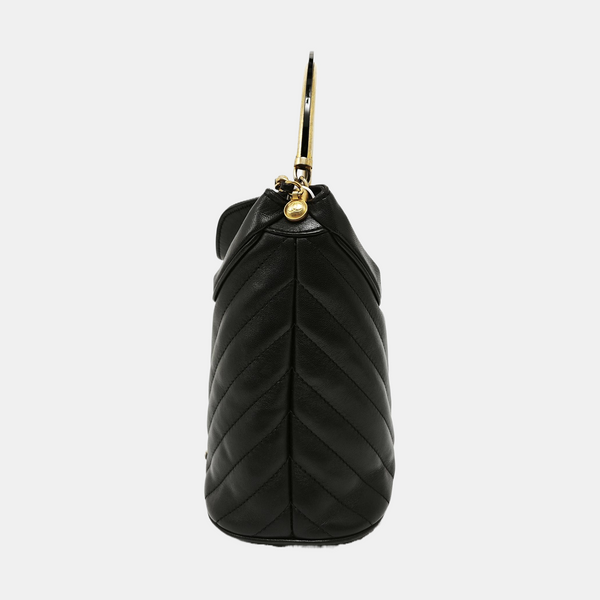 Quilted Calfskin Bucket Bag Black