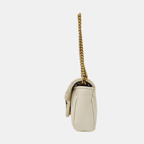 GG Marmont Super Mini Quilted Calfskin White