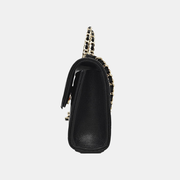 Quilted Grained Calfskin Shoulder Bag Large Black