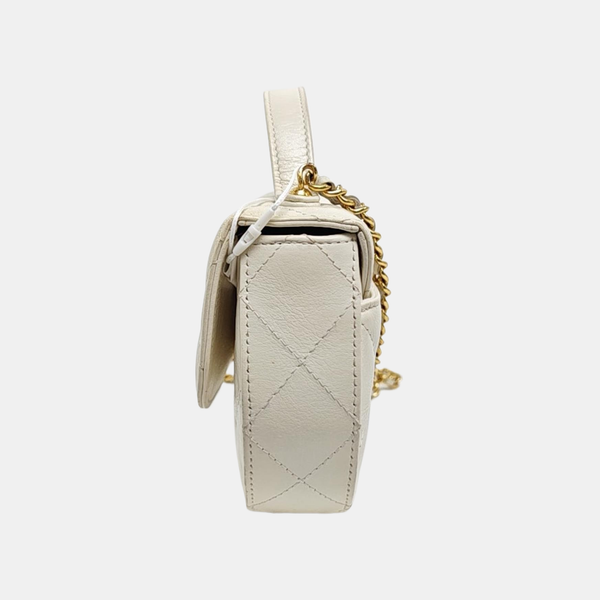 Quilted Calfskin Shoulder Bag White