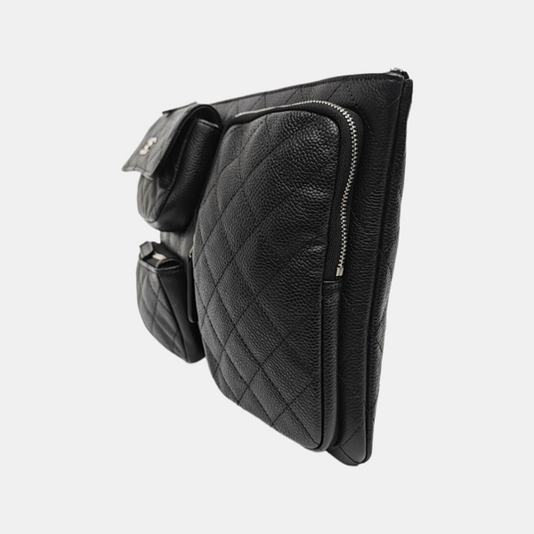 Quilted Grained Calfskin Clutch Black