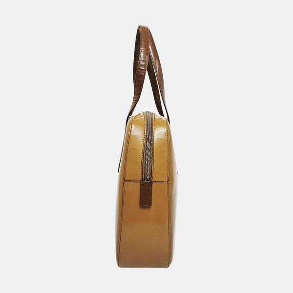 Patent Leather Top Handle Bag Brown