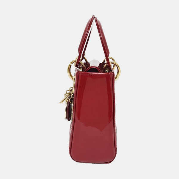 Authenticated pre-owned Lady Dior Mini Quilted Patent Leather Red - Tote Bag at Looply