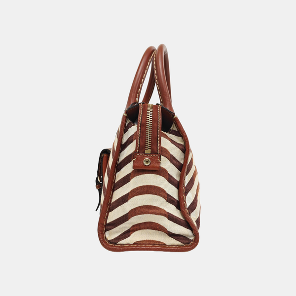 Fabric Top Handle Bag Brown