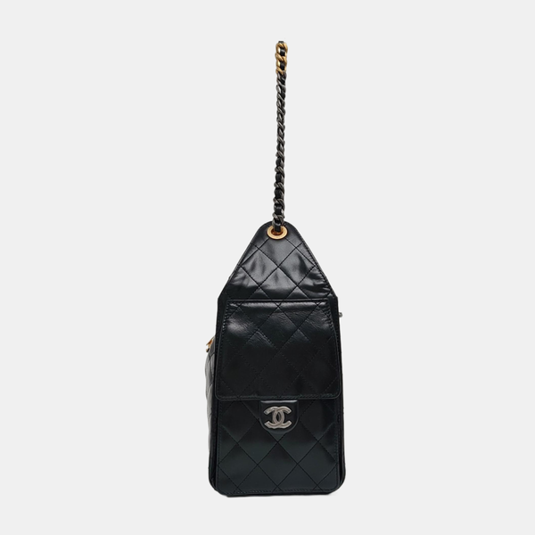 CHANEL 25 Small Quilted Waxed Cafskin Black
