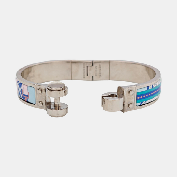 Enamel Hinged Bracelet Metal Silver Bangle