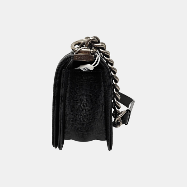 BOY CHANEL Small Quilted Grained Calfskin Black