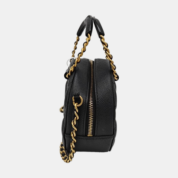 Quilted Grained Calfskin Shoulder Bag Black