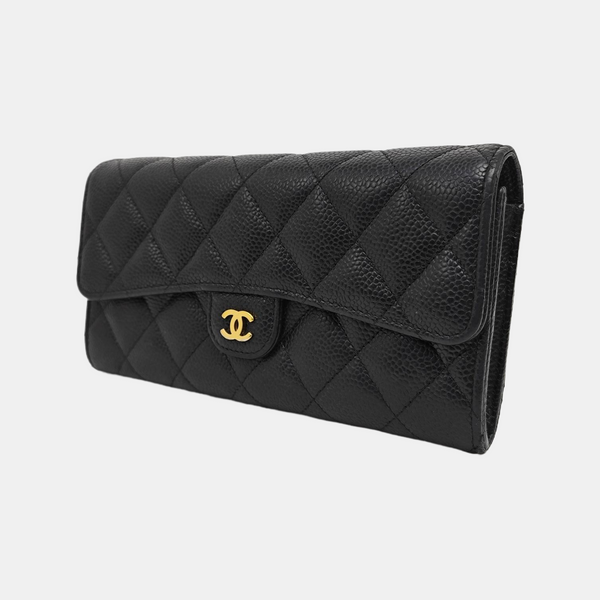CLASSIC FLAP Mini Quilted Grained Calfskin Black Wallet