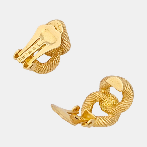 Twist Round Metal Gold Clip On Earrings