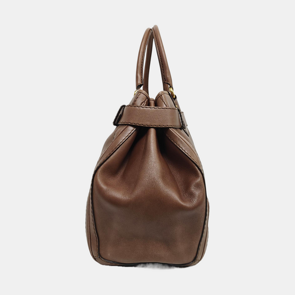 Calfskin Top Handle Bag Brown