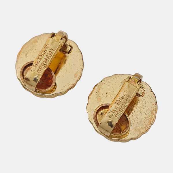 Dior Oblique Metal Gold Clip On Earrings