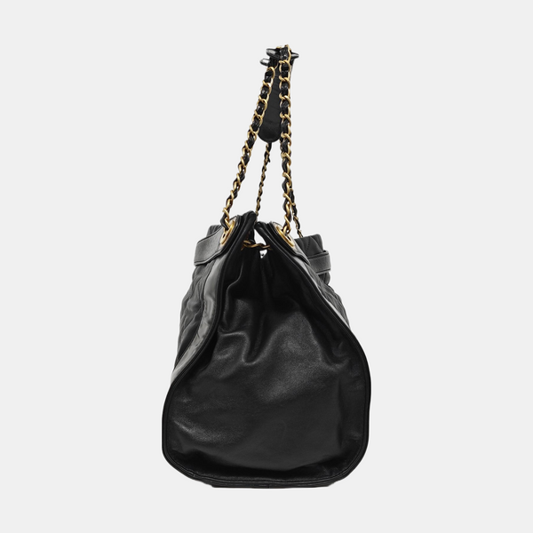 Quilted Calfskin Top Handle Bag Black