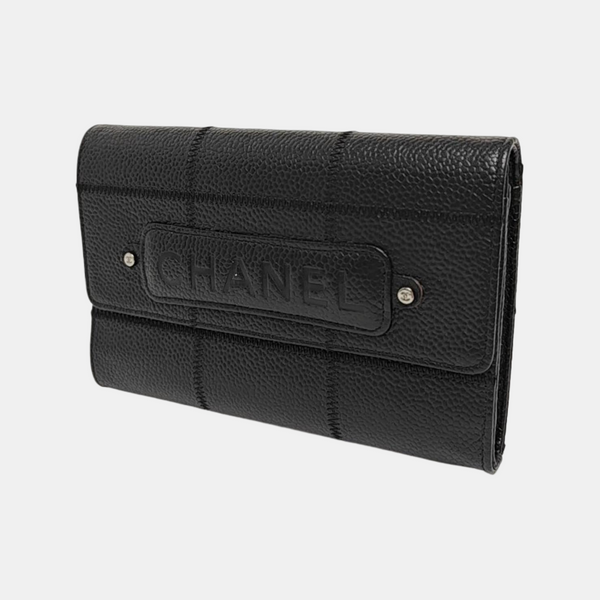 Quilted Grained Calfskin Wallet Black