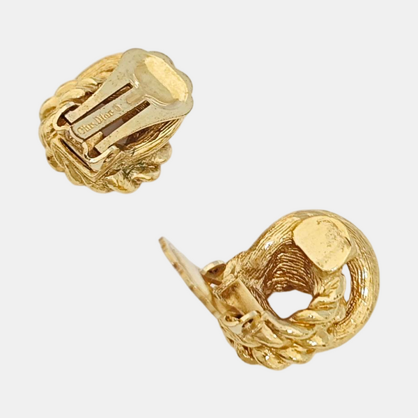 Twist Round Metal Gold Clip On Earrings