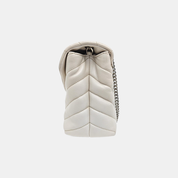 LOULOU Small Chevron Calfskin White